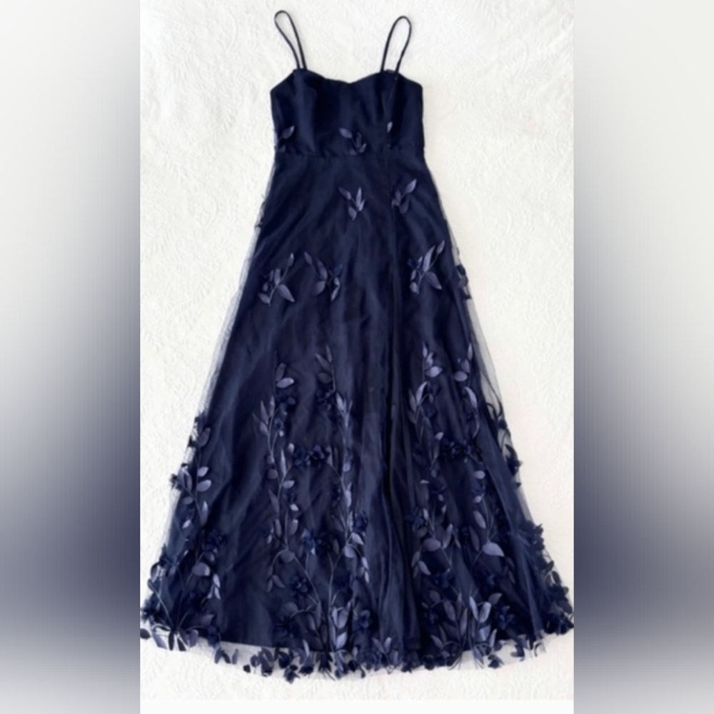 Lulu's Navy Blue Floral Appliqué Maxi Dress
